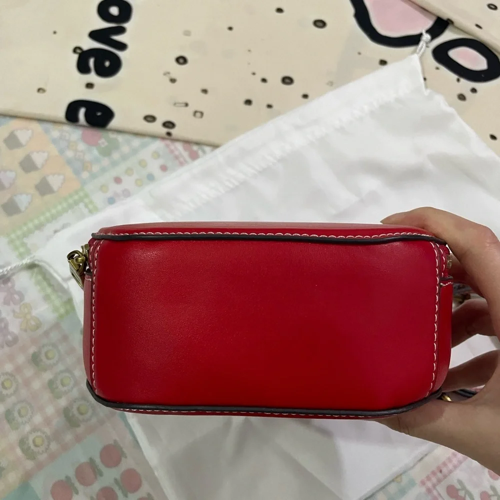 COACH Red Round Ear Crossbody Bag with Gold Logo